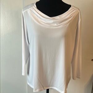 Allison Daley White Relaxed Cowl Neck Blouse